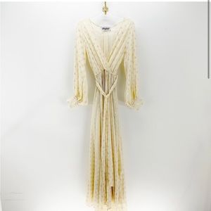 MEGHAN Los Angeles cream gold polka dot maxi dress long sleeved event wedding S